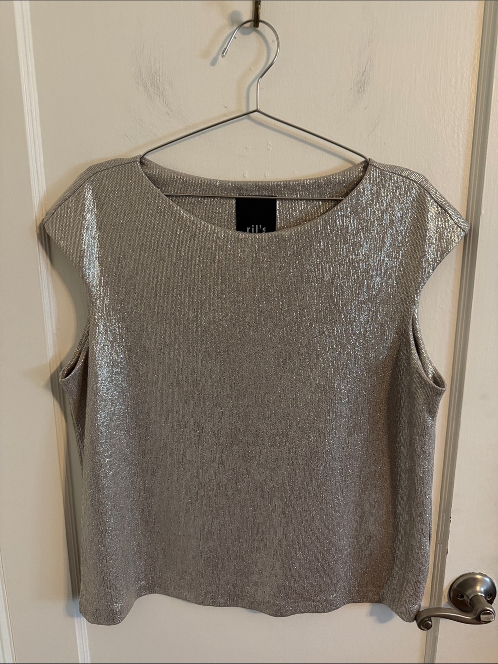 Ril’s Silver Metallic Sleeveless Blouse European Size 42 US Size Large